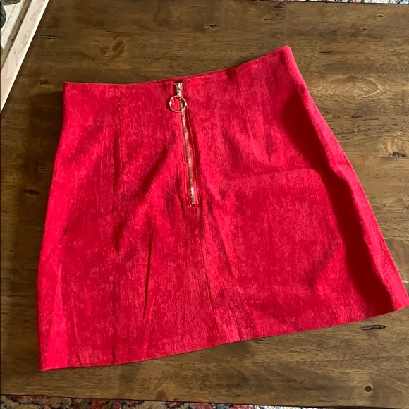 Red Corduroy Mini Skirt - Picture 2 of 8